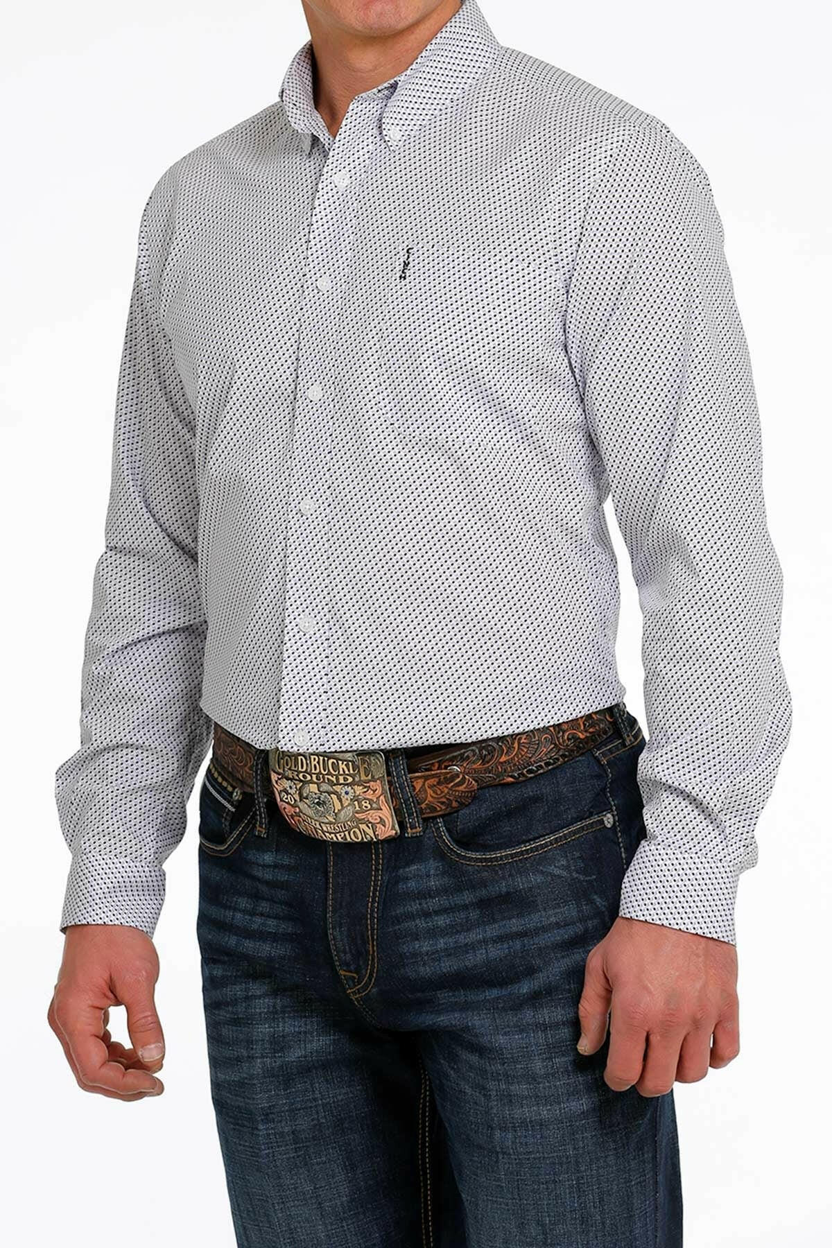 Cinch Men's White Patterned Shirt.