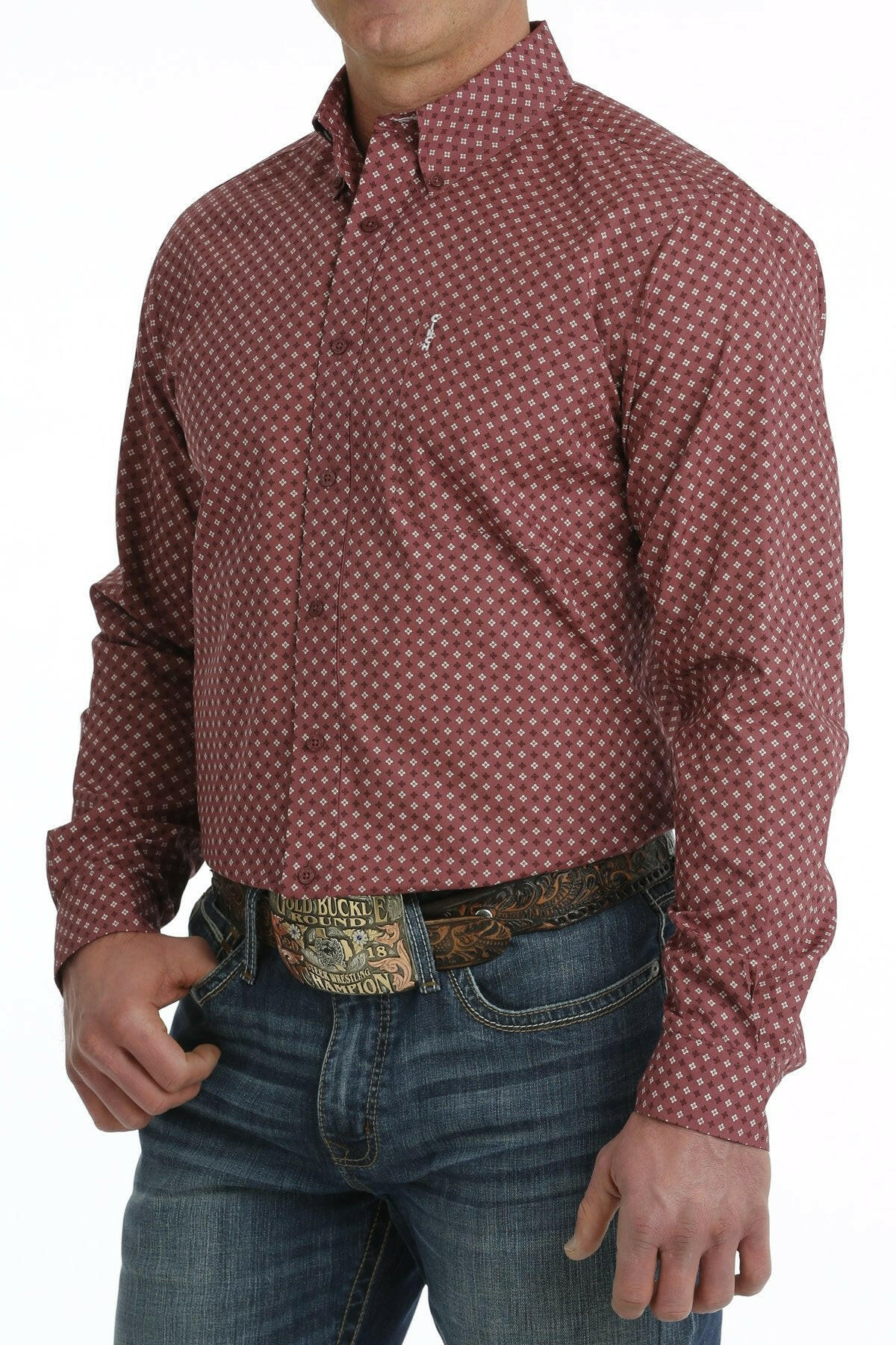 Cinch Men's Modern Fit Burgundy Shirt.