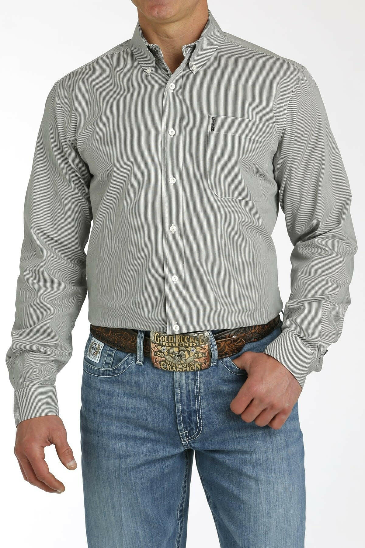 Cinch Men's Charcoal Striped Modern Fit Shirt.