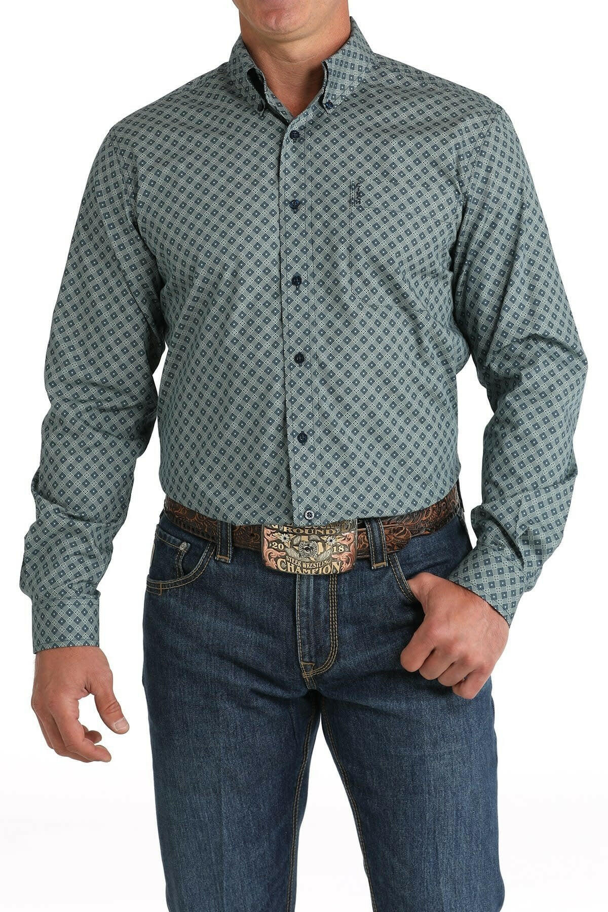 Cinch Men's Geometric Print Modern Fit Button Down Shirt.