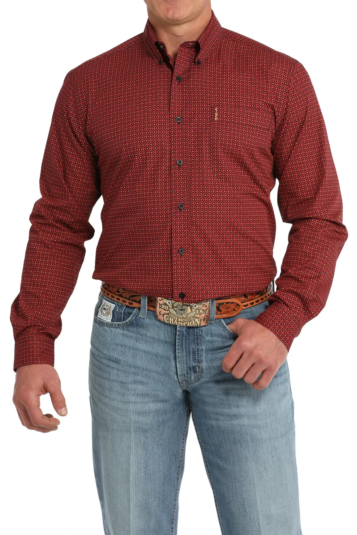 Cinch Men's Modern Fit Geometric Print Button Down Shirt.