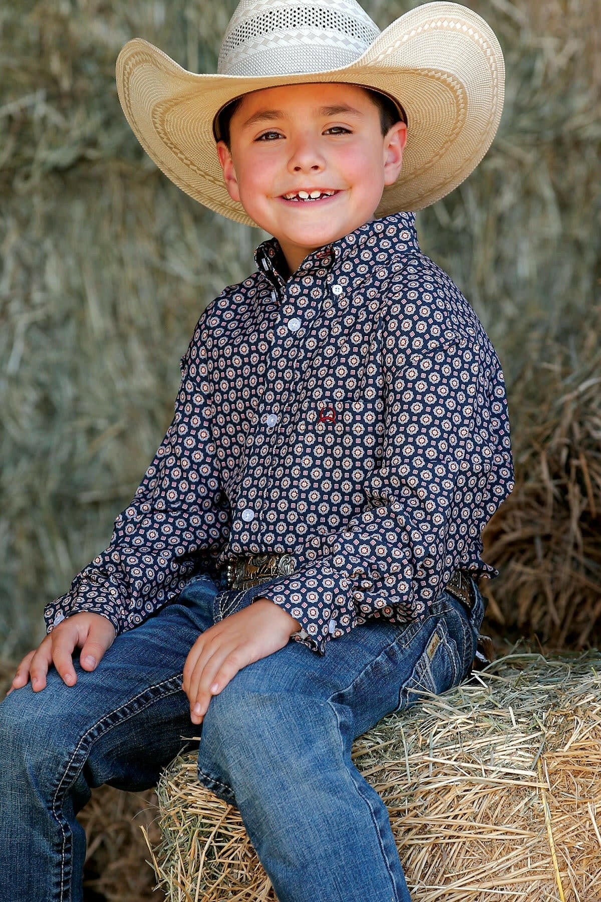 Cinch Boy's Medallion Print Button Down Shirt.