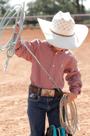Cinch Boy's Red Printed Long Sleeve Shirt.