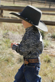 Cinch Infant Boy's Black Printed Button Down Shirt.