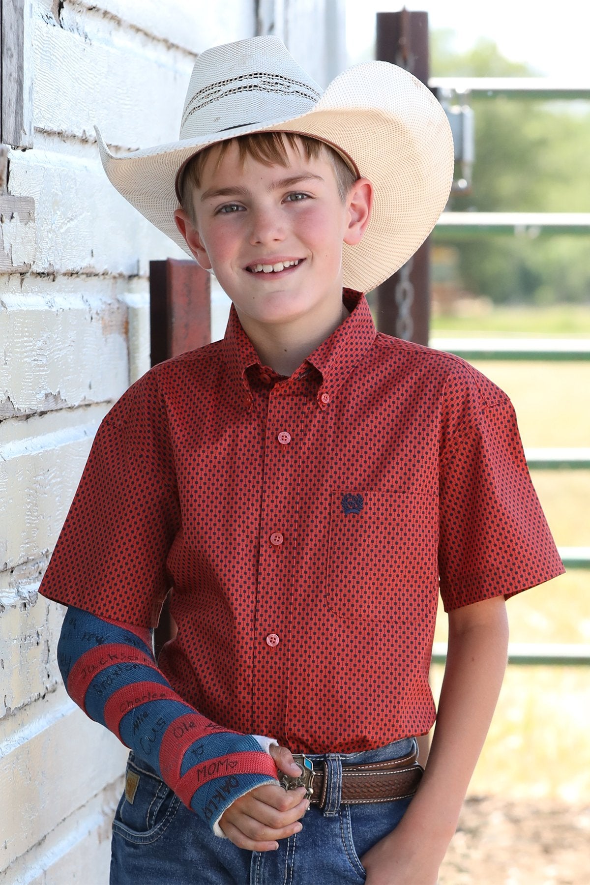 Cinch Boy's Diamond Print Button Down Shirt