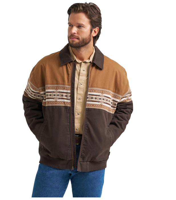 Wrangler Mens Aztec Bomber Jacket Choc Tort 2381935.