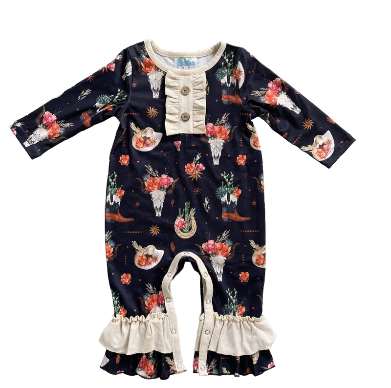 Shea Baby Infant/Toddler Girl's Floral Skull Romper