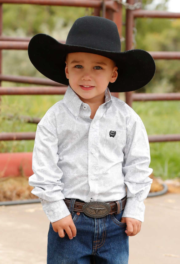 Cinch Infant Boy's White Printed Long Sleeve Shirt MTW7062393