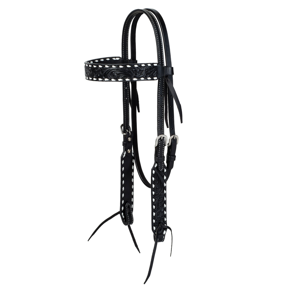 Weaver Black Leather Floral Buckstitch Headstall Browband 45014-00