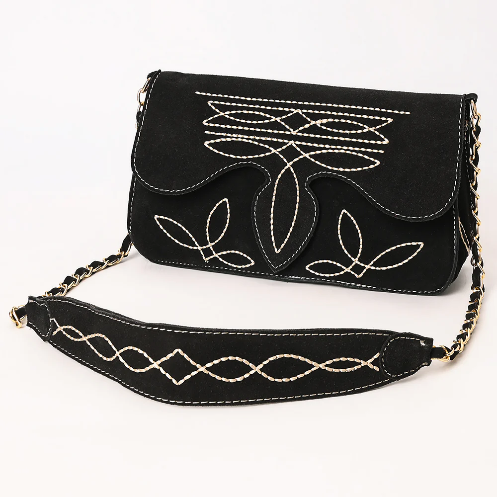 American Darling Black Boot Stitched Suede Leather Cross Body ADBGA692.