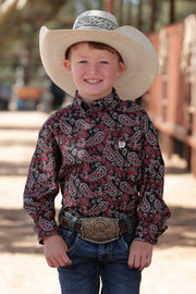 Cinch Boy's Black Paisley Long Sleeve Shirt.