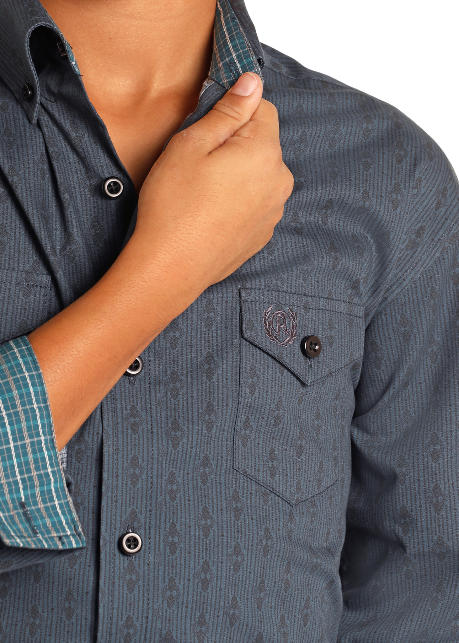 Panhandle Select Boy's Geo Print Button Down Shirt.