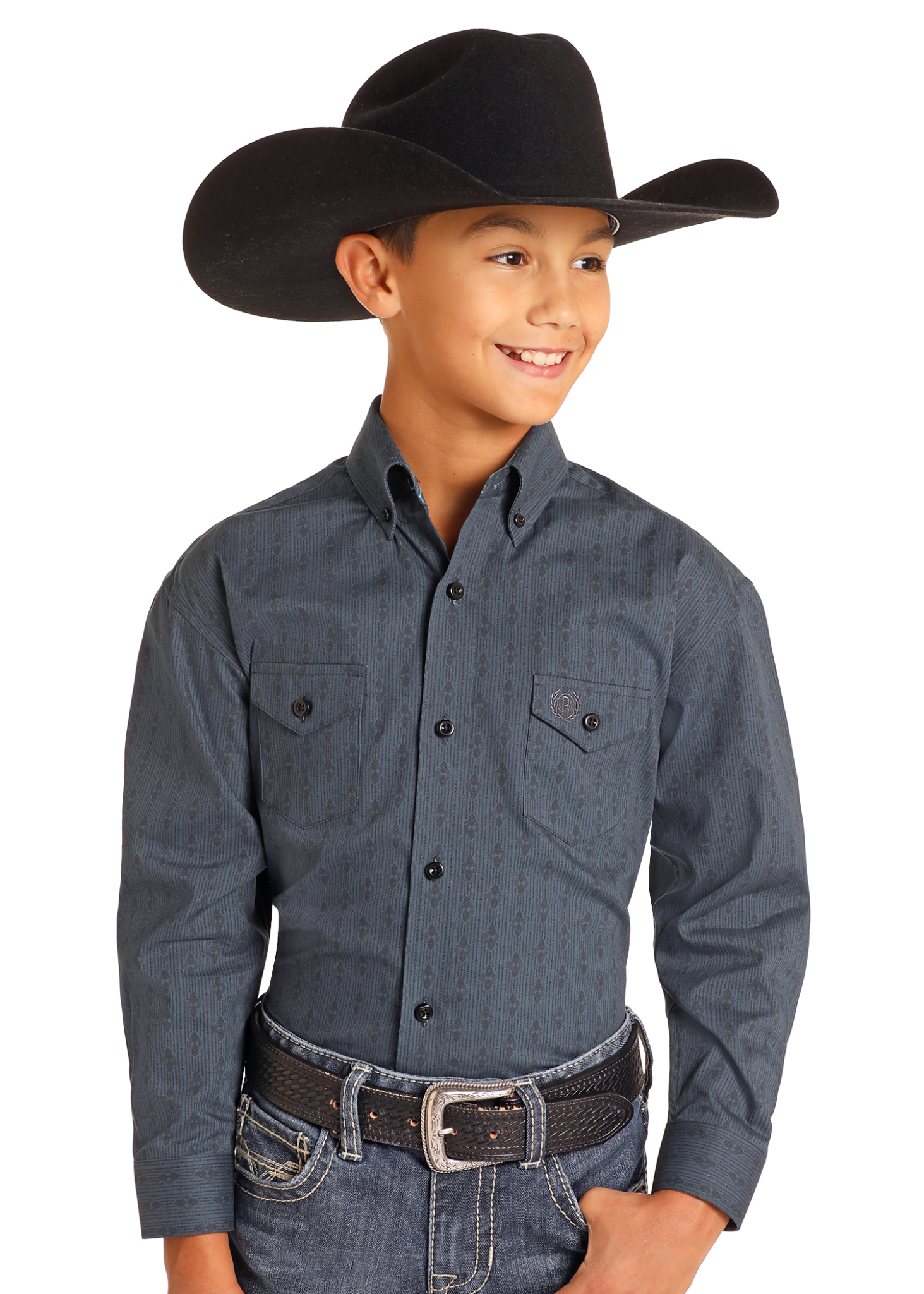 Panhandle Select Boy's Geo Print Button Down Shirt.