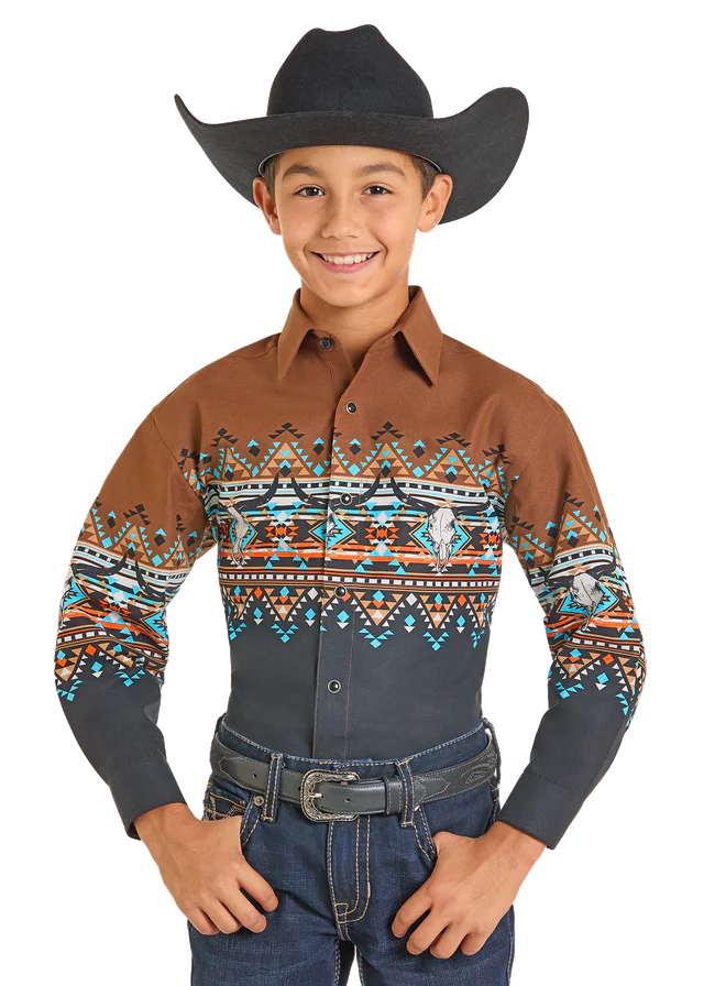 Panhandle Slim Aztec Border Print Snap Front Shirt