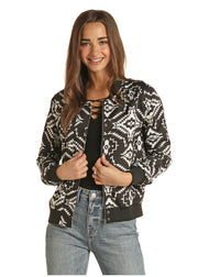 Rock & Roll Cowgirl Black Satin Bomber Jacket RRWO92R048 c4