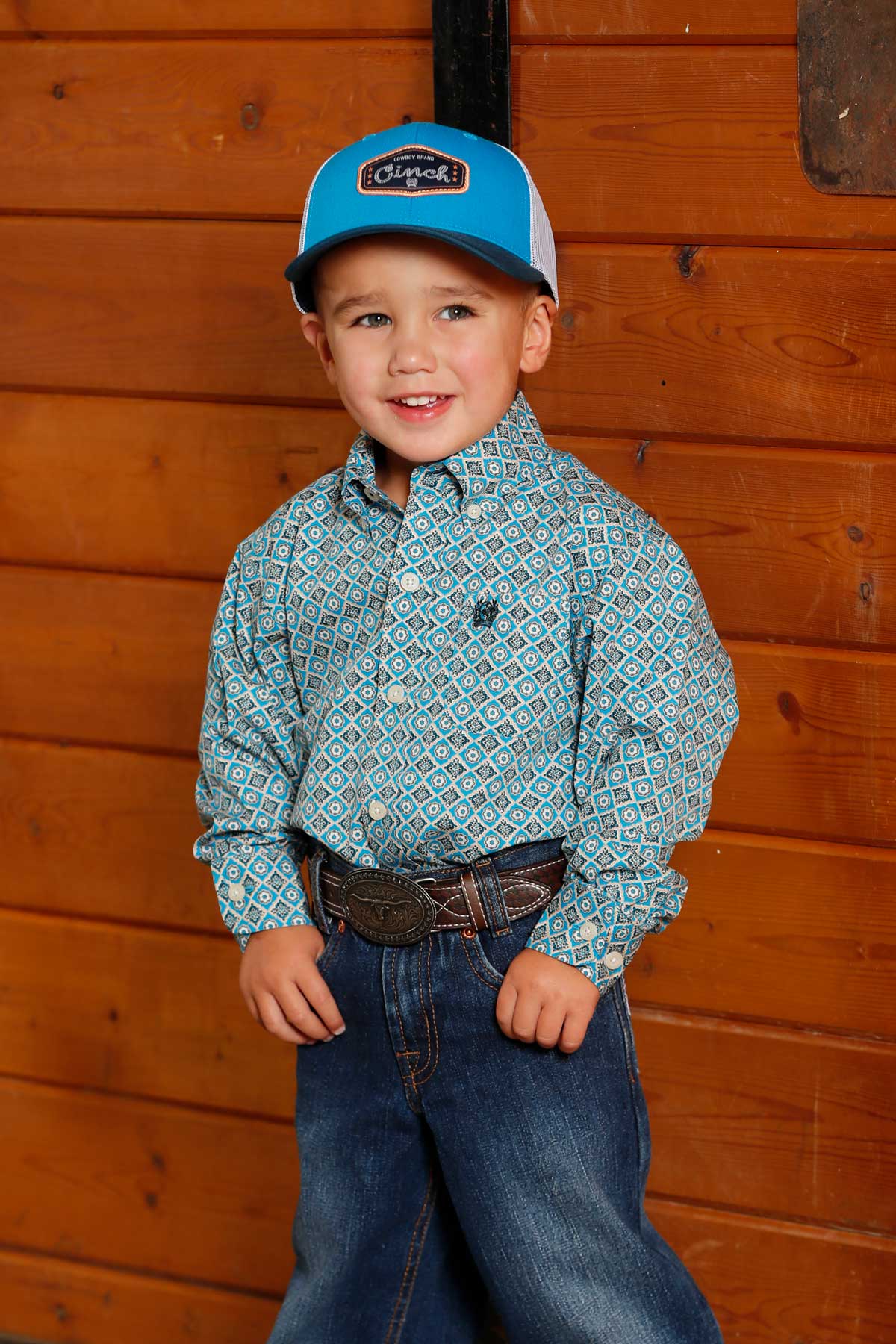 Cinch Toddler Boy's Blue Print Button Down Shirt #MTW7061386