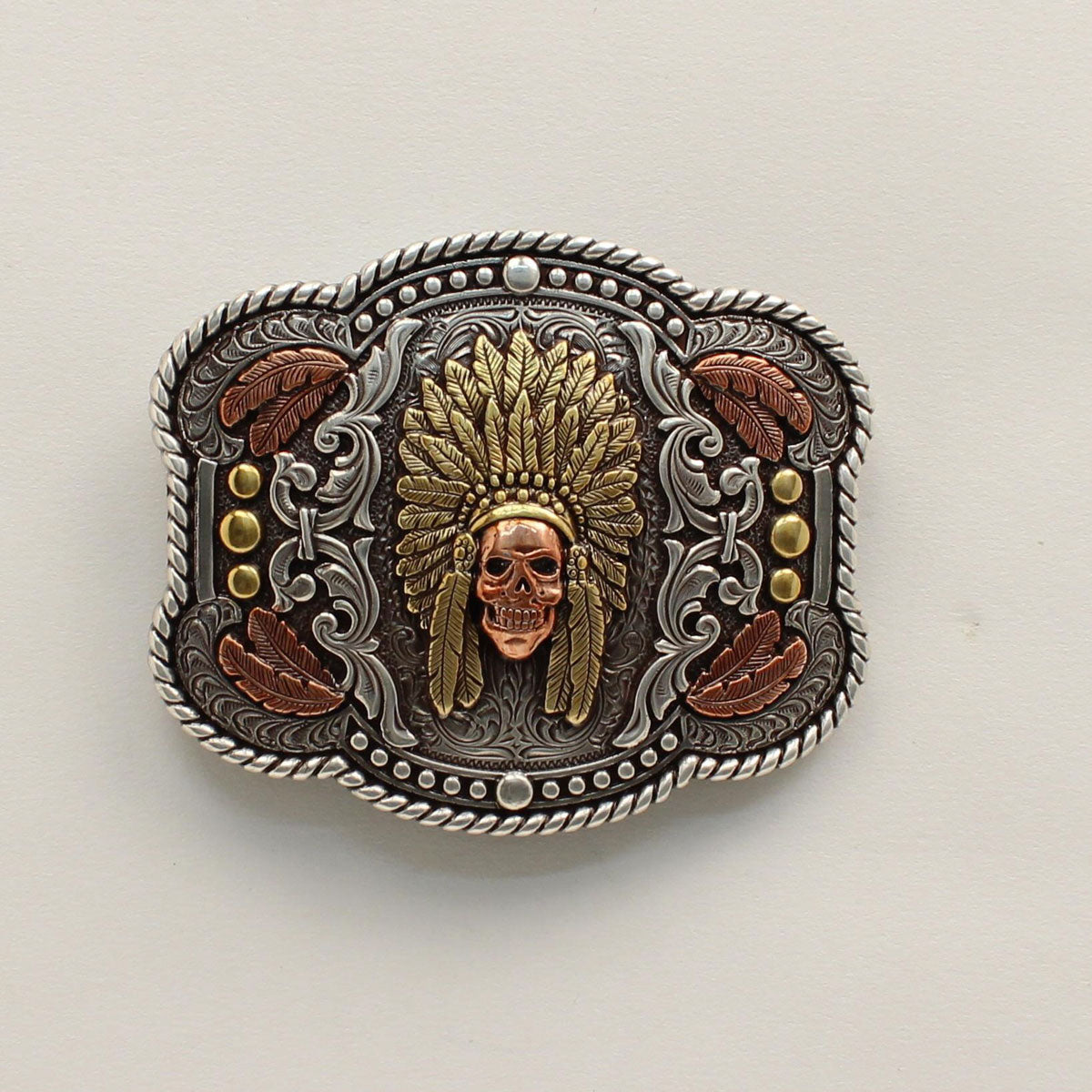 Nocona Feather Headress Skull Buckle 37600