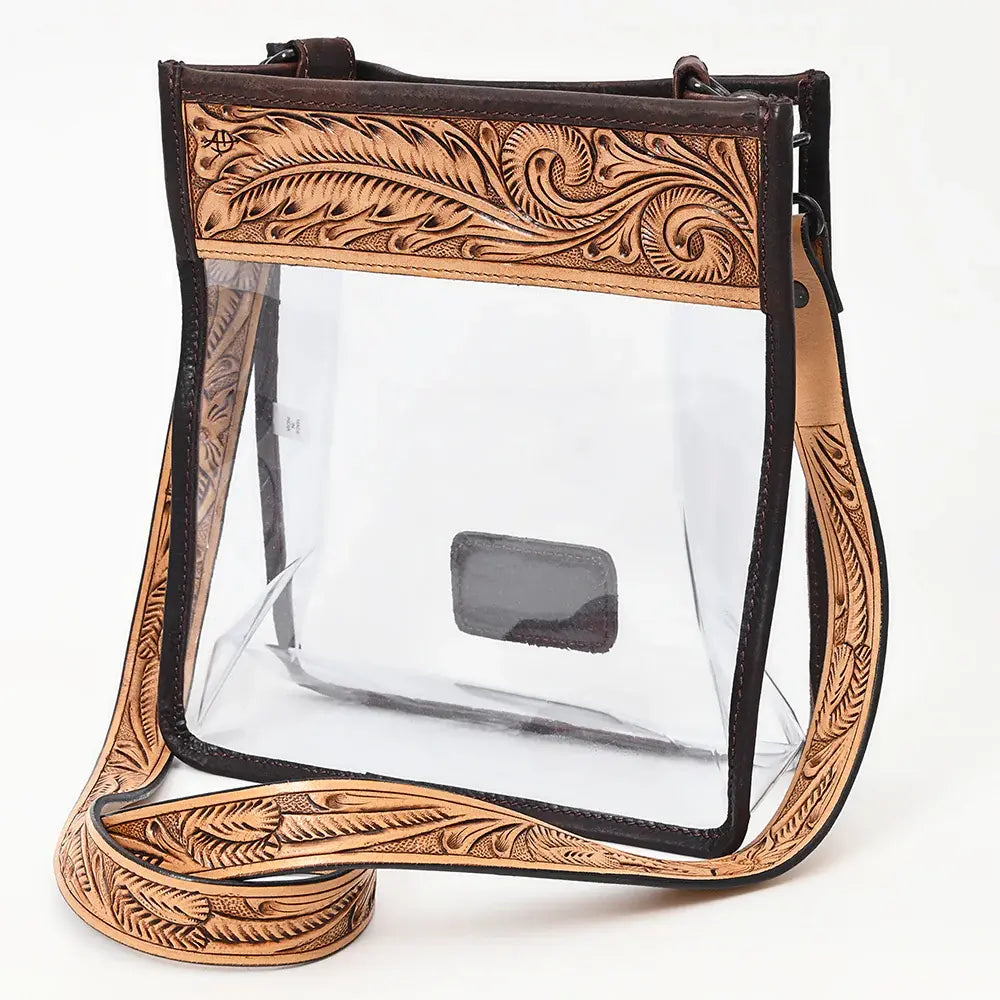 American Darling Clear Stadium Crossbody Bag with Floral Tooled Leather Trim ADBGZ603