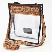 American Darling Clear Stadium Crossbody Bag with Floral Tooled Leather Trim ADBGZ603