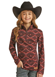 Powder River Girl's Burgundy Quarter Zip Pullover C4.