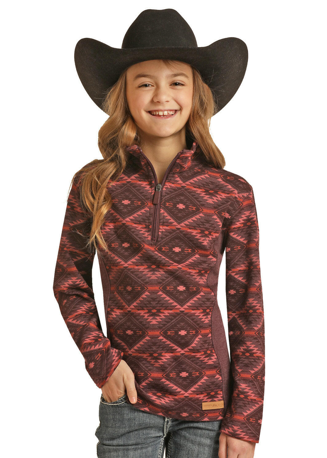 Powder River Girl's Burgundy Quarter Zip Pullover C4.