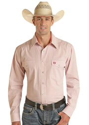 Panhandle Men's Peach Plaid Snap Shirt.