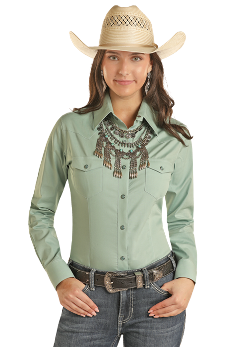 Panhandle Women's Aqua Long Sleeve Shirt.