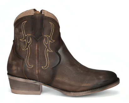 Circle G Ladies Tobacco Embroidery and Zipper Booties.