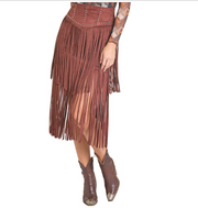 Rock & Roll Cowgirl Suede Midi Fringe Skirt BW69B07006