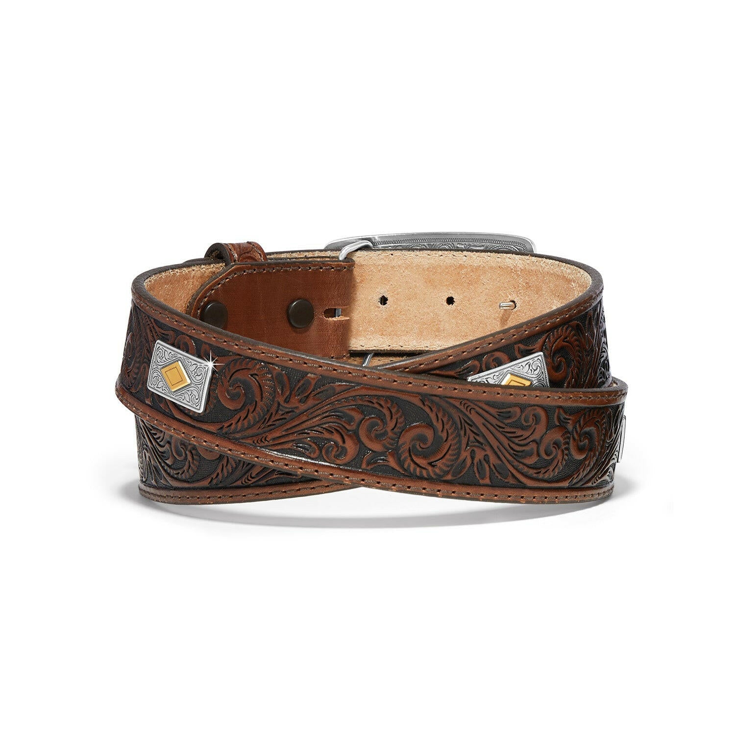 Tony Lama Womens Brown Leather Western Belt Gold Heart Conchos Silver‎ Buckle 28 Girl main image 2