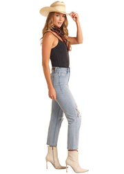 Rock & Roll Women's High Rise Distressed Straight Cropped Jean