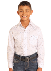 Rough Stock Boy's Novelty Western Print Snap Front Shirt.