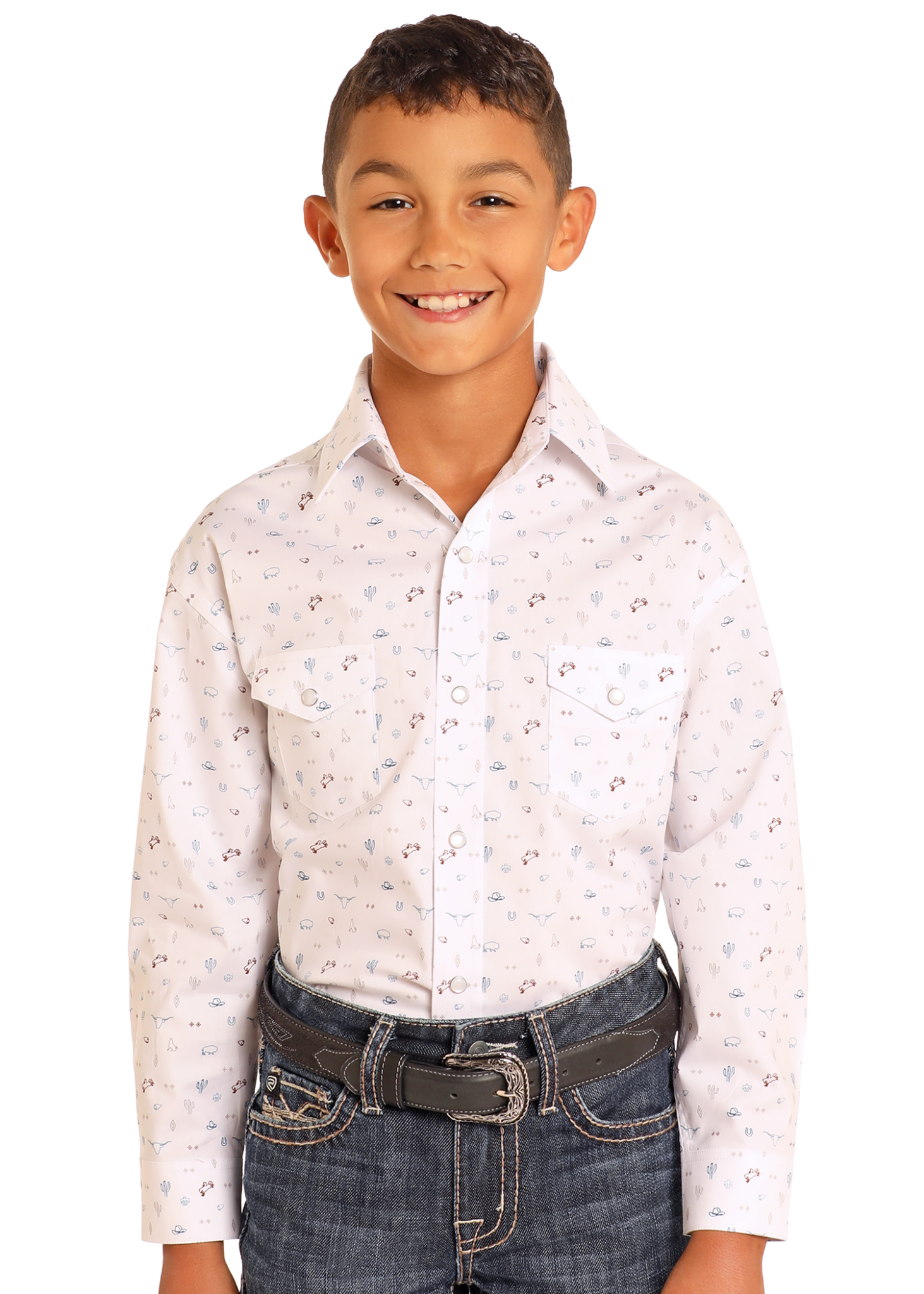 Rough Stock Boy's Novelty Western Print Snap Front Shirt.