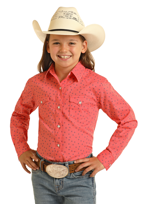 Rough Stock Girl's Coral Snap Front Shirt.