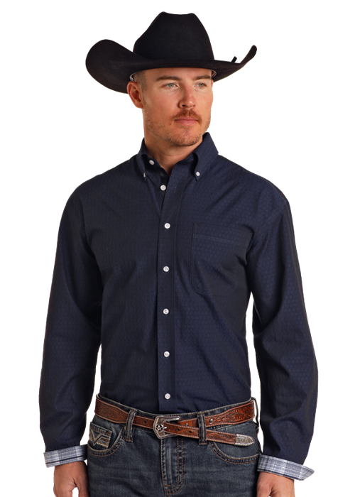 Panhandle Men's Navy Button Up Shirt.