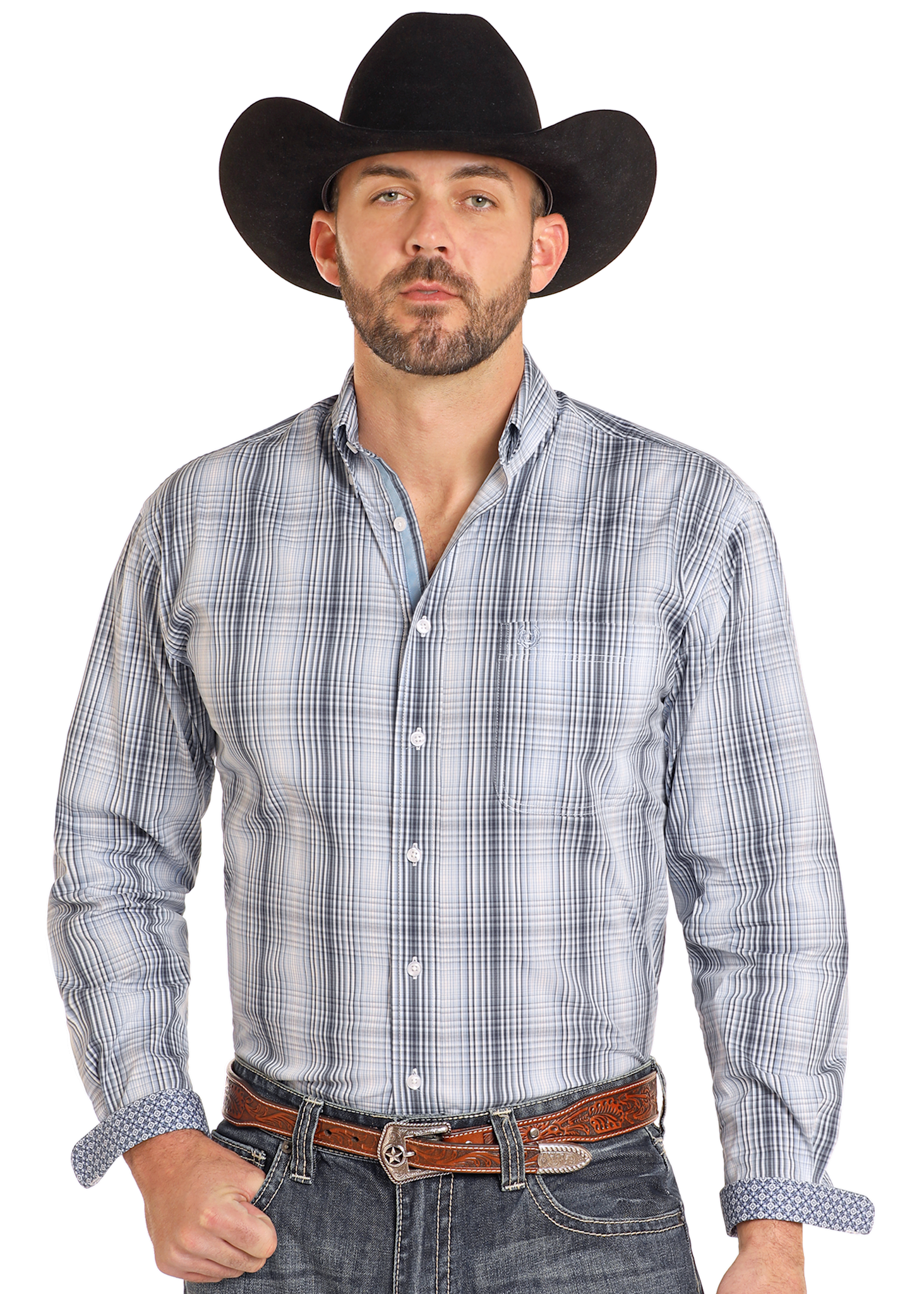 Rough Stock Ombre Plaid Button Down Shirt.