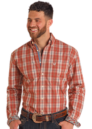 Rough Stock Men's Dobby Plaid Button Down Shirt.