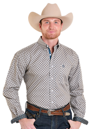Panhandle Slim Men's Khaki Printed Long Sleeve Shirt RMN2S07569