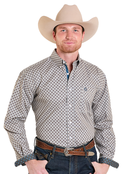 Panhandle Slim Men's Khaki Printed Long Sleeve Shirt RMN2S07569