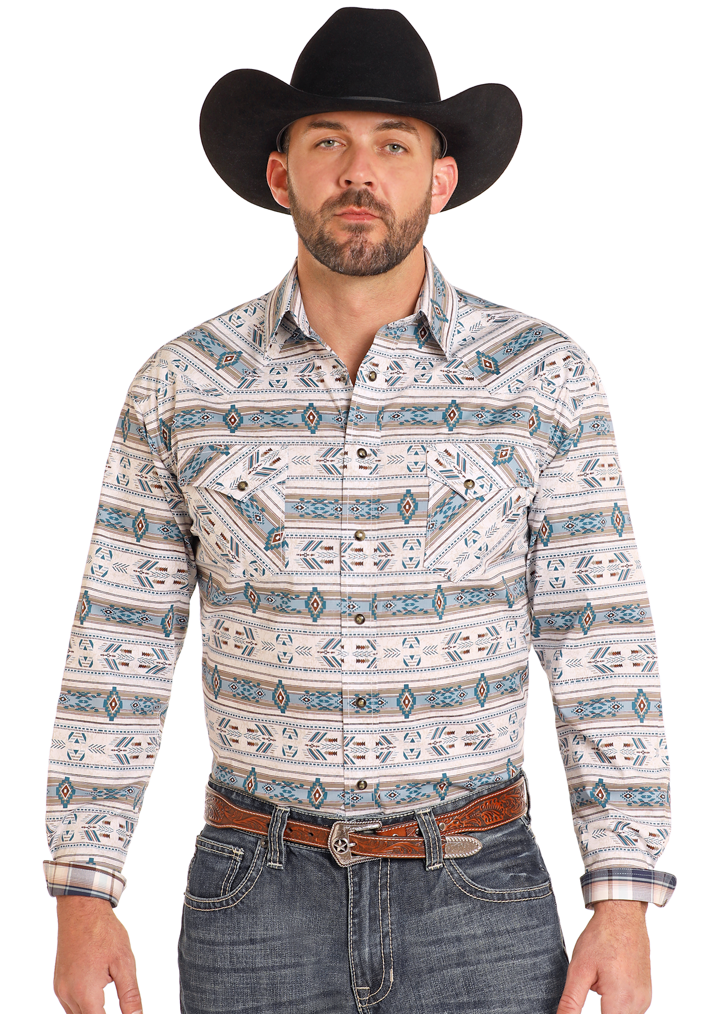 Rough Stock Men's Aztec Snap Front Shirt.