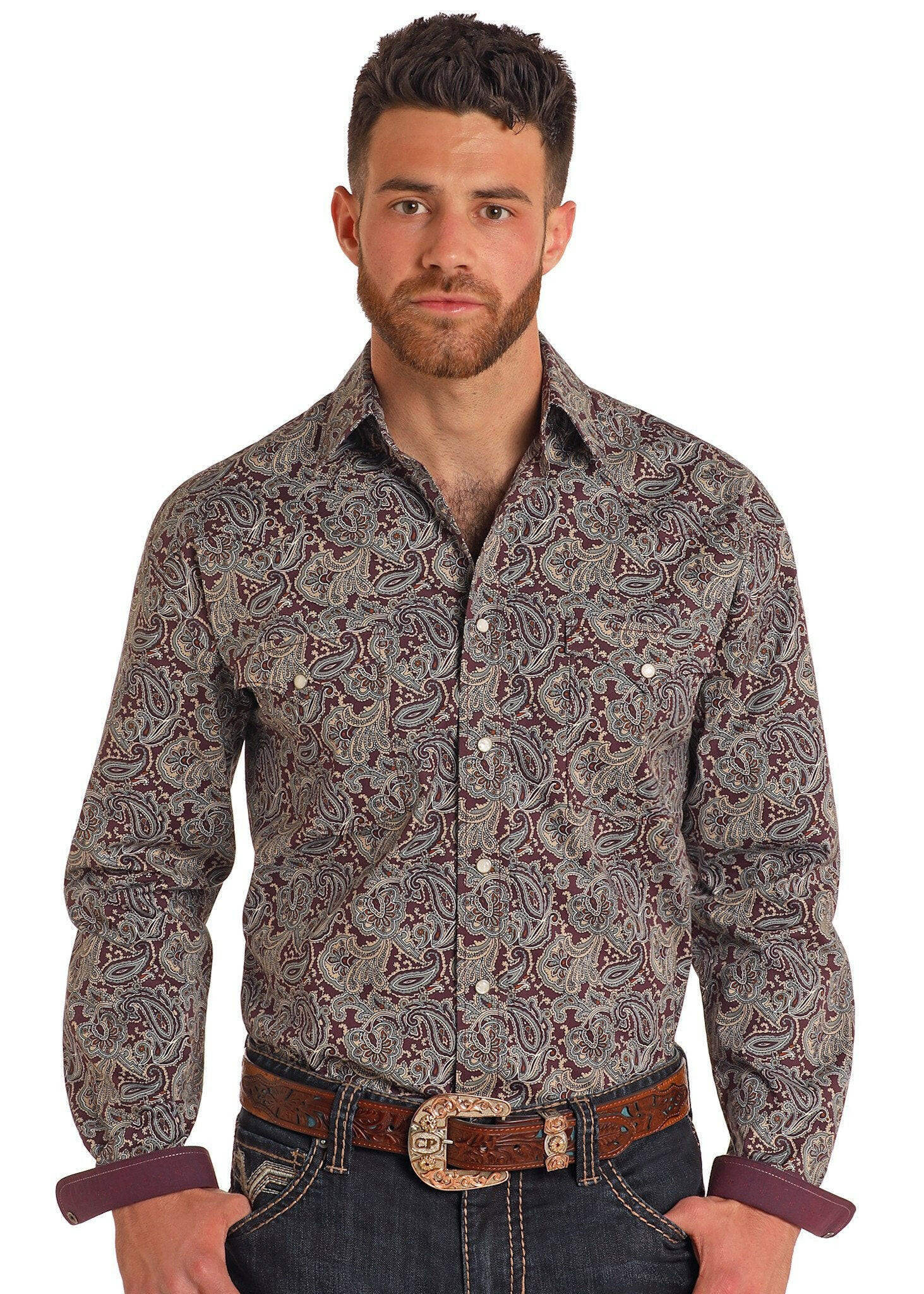 Rock & Roll Men's Paisley Print Snap Front Shirt.
