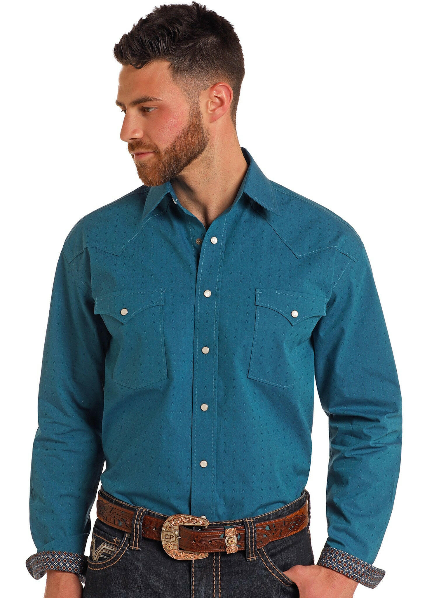 Rough Stock Solid Iridescent Dobby Snap Front Shirt.