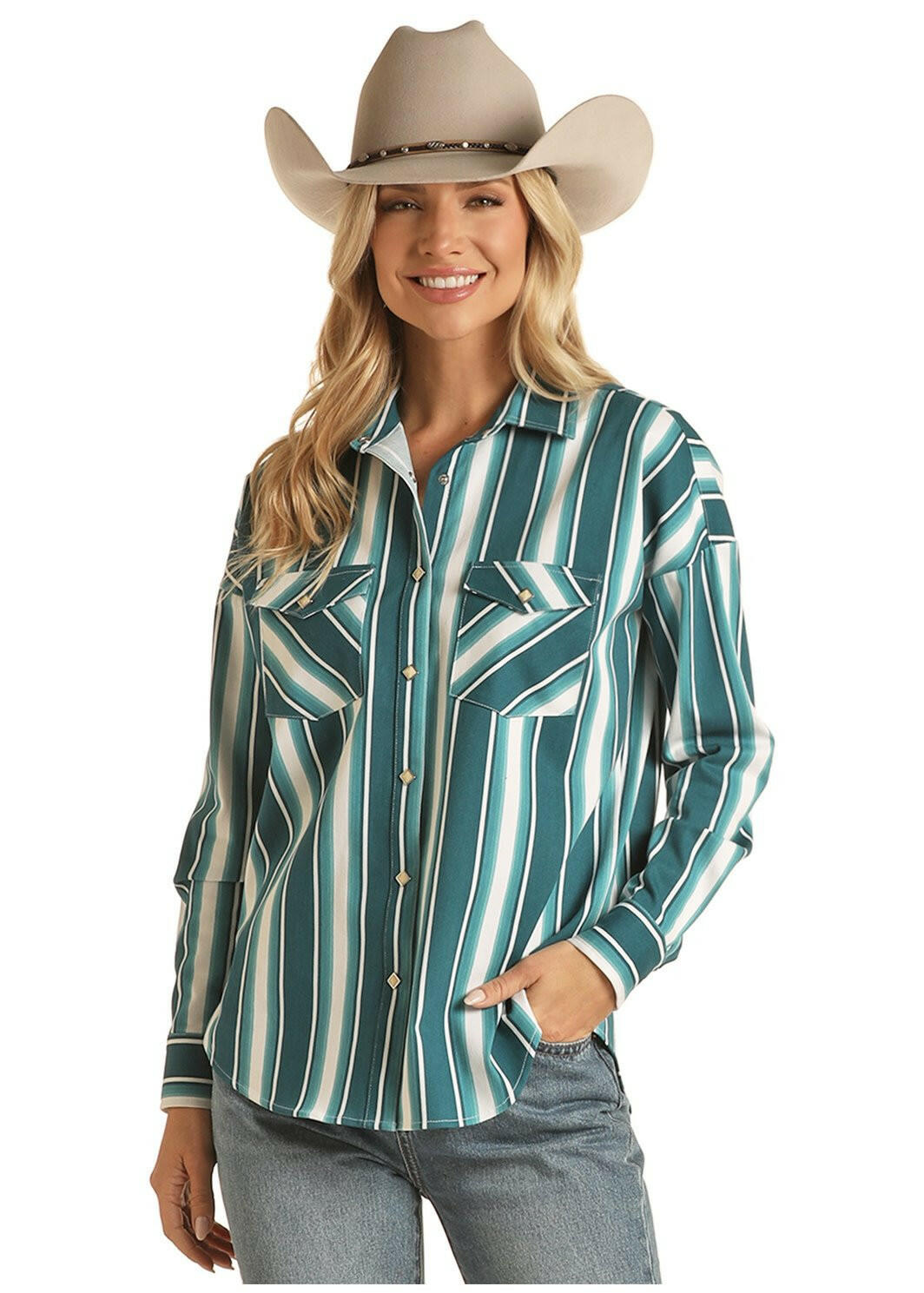 Rock & Roll Ladies Dale Brisby Stripe Snap Front Shirt.