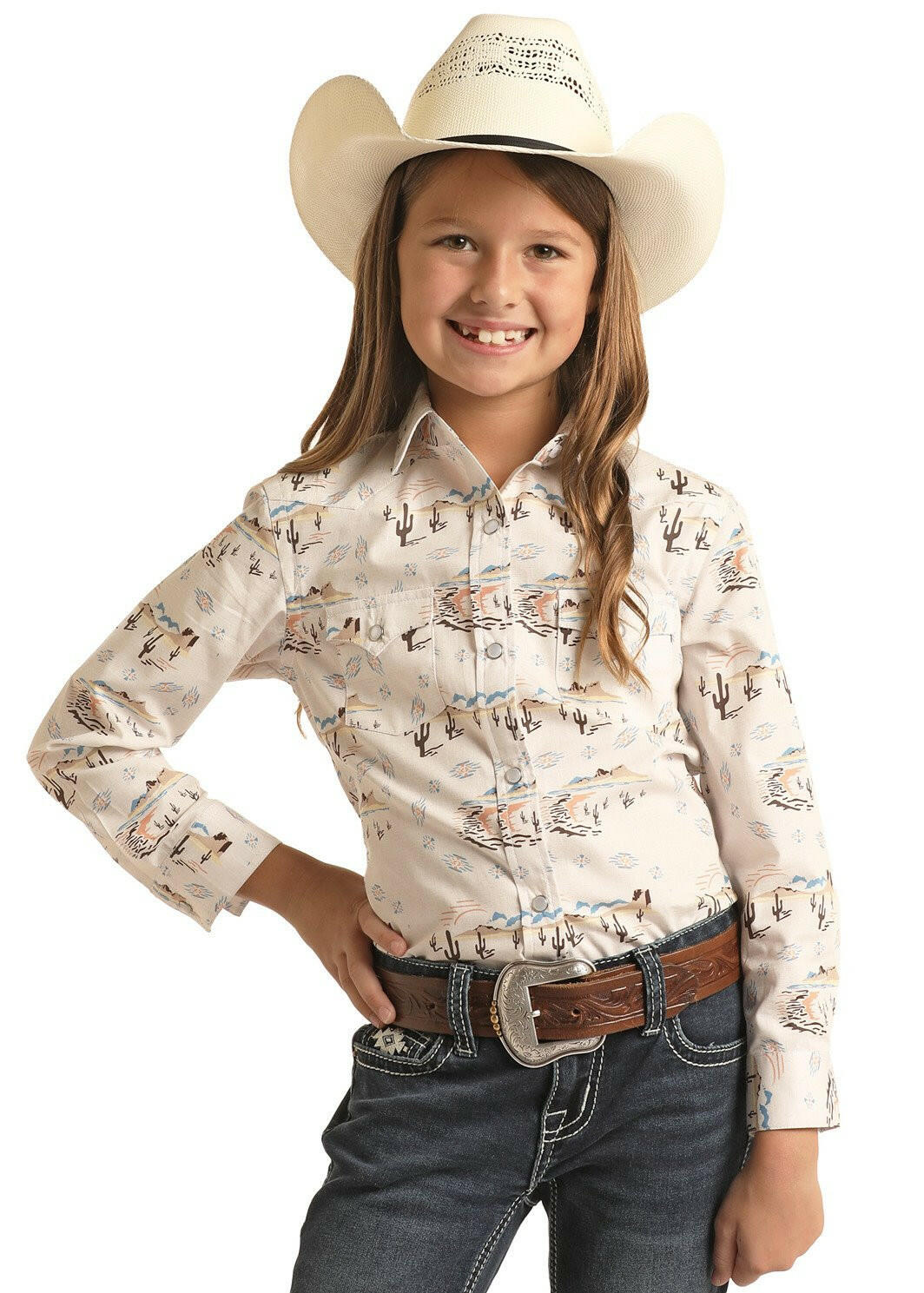 Rock & Roll Girl's LS Western Print Shirt RSGSOSRZDE.