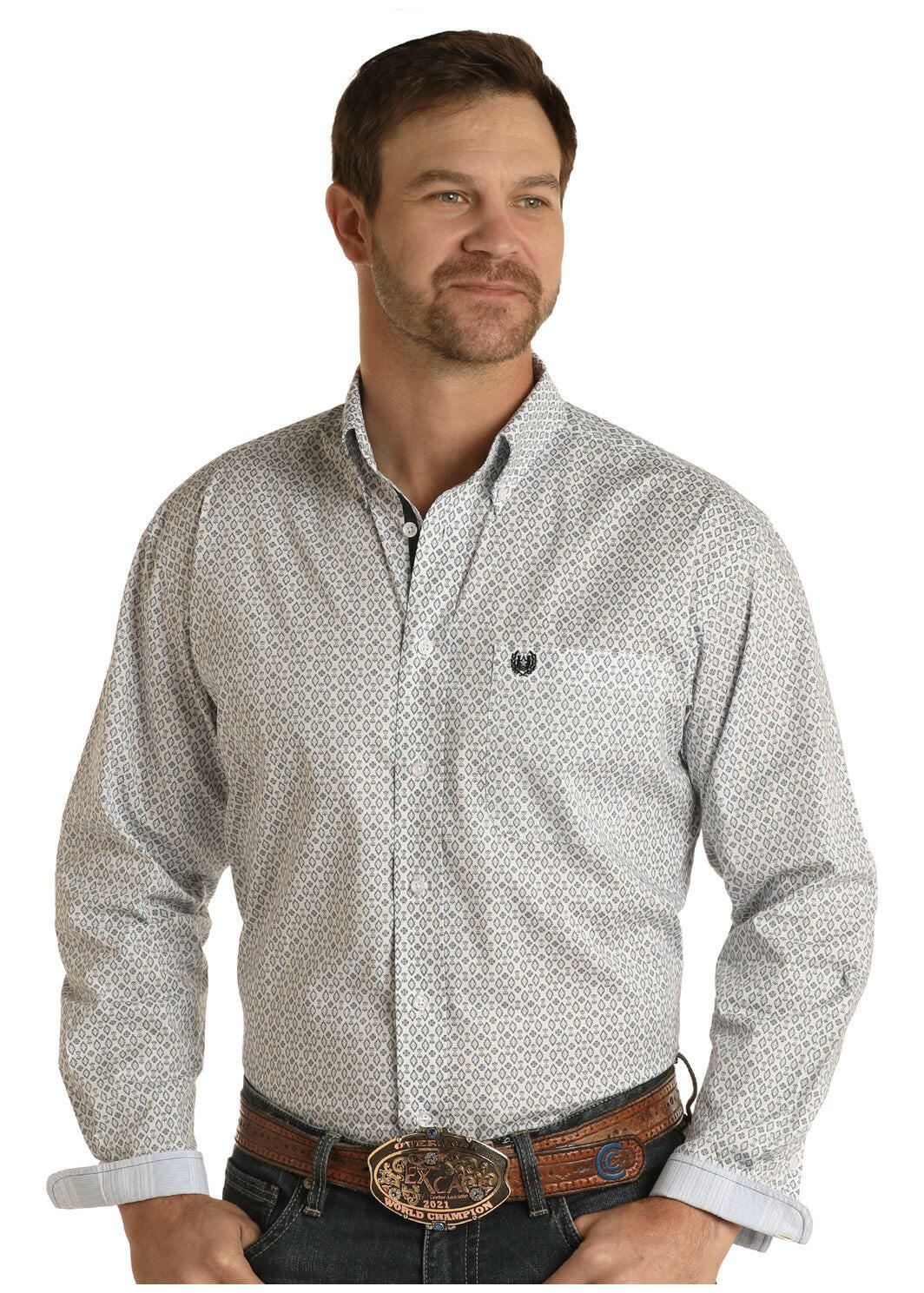 Rough Stock Men's Diamond Print Button Down Shirt.