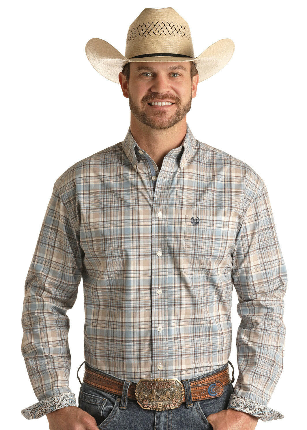 Rock & Roll Men's Multi Plaid Button Down Shirt Size XL.