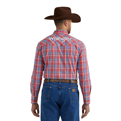 Wrangler Men's Red Plaid Logo Shirt 112344433