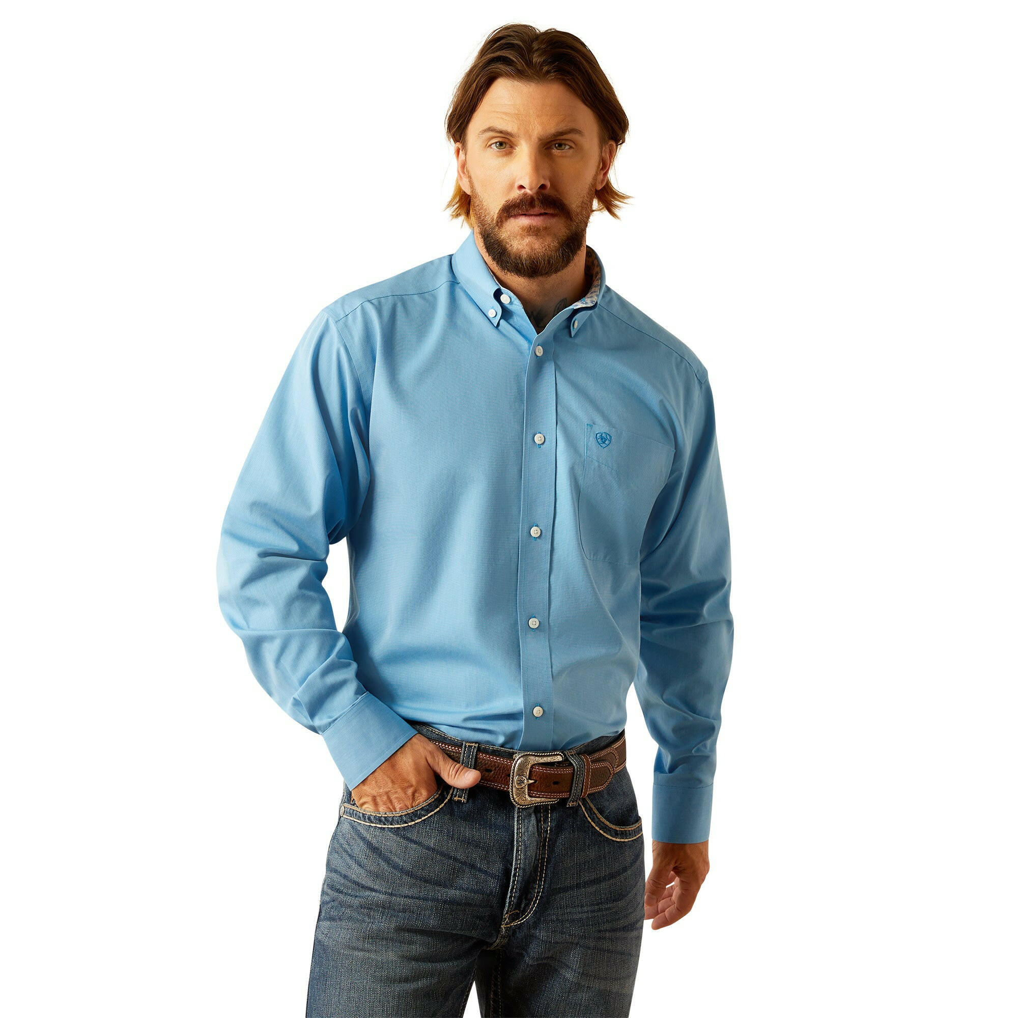 Ariat Men's Wrinkle Free Solid Classic Fit Button Down Shirt.