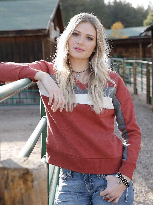 Cinch Women's Rust Sweatshirt Striped.