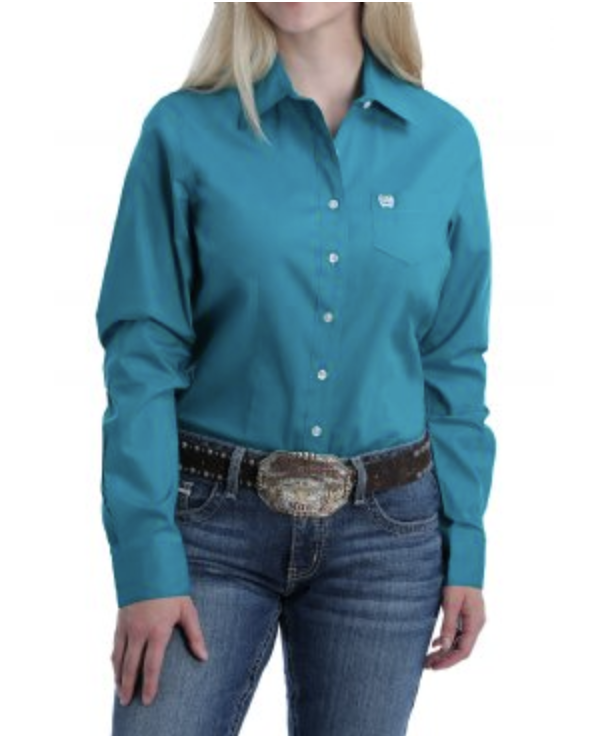Cinch Ladies Teal Button Down Shirt.
